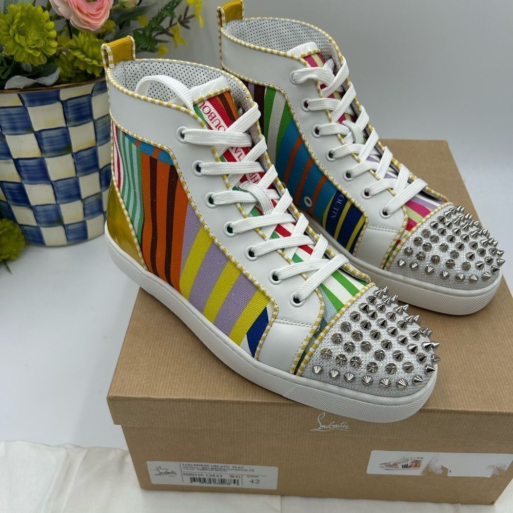 Men’s Christian Louboutin Lou spikes high top sneakers size 42 made in Italy